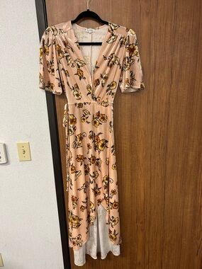 love, Fire Peach Floral Wrap Maxi Dress